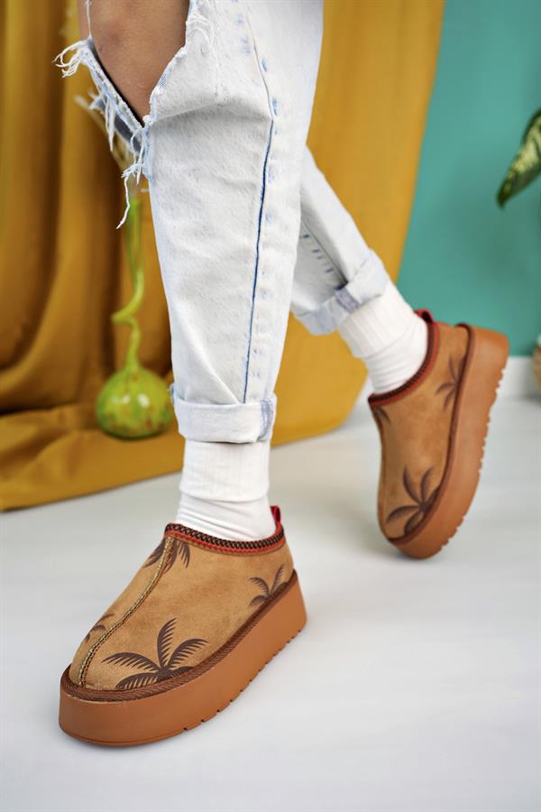 aymood kadin nude süet yarim bot içi tüylü kalin taban ayakkabi - Justyol