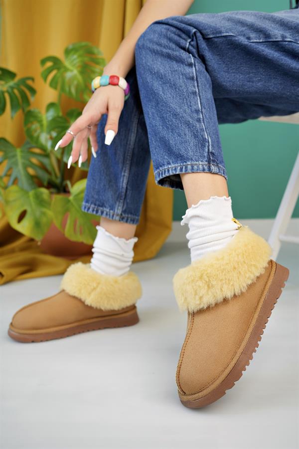 aymood kadin nude süet yarim bot içi tüylü kalin taban ayakkabi - Justyol