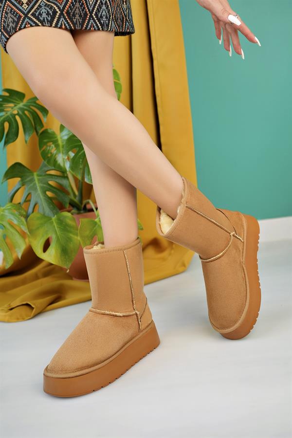 aymood kadin nude süet yarim bot içi tüylü kalin taban ayakkabi - Justyol