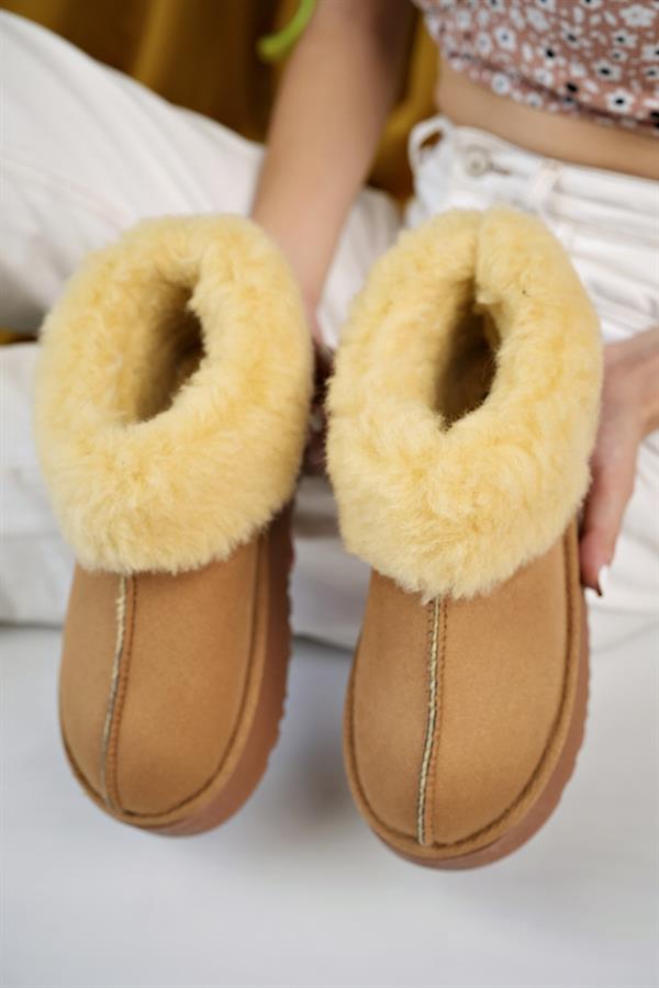 aymood kadin nude süet yarim bot içi tüylü kalin taban ayakkabi - Justyol