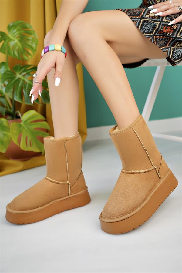 aymood kadin nude süet yarim bot içi tüylü kalin taban ayakkabi - Justyol