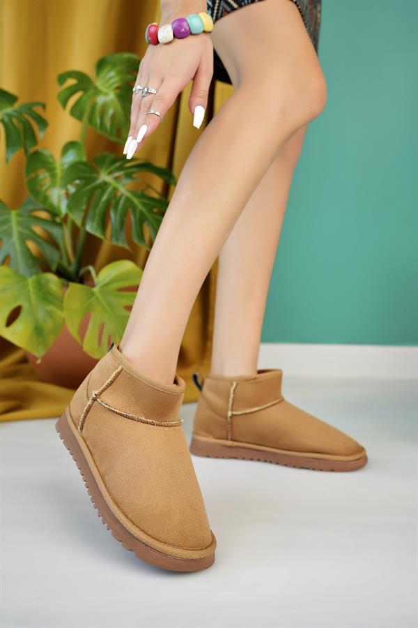 aymood kadin nude süet yarim bot içi tüylü kalin taban ayakkabi - Justyol