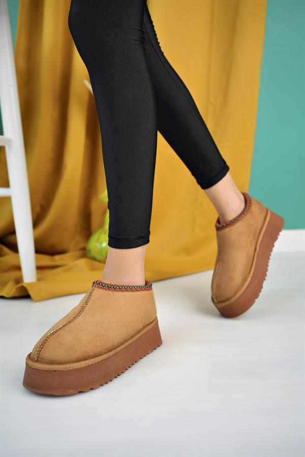 aymood kadin nude süet yarim bot içi tüylü kalin taban ayakkabi - Justyol