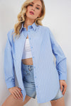 kadin çizgili oversize gömlek 20332 - Justyol