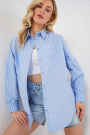 kadin çizgili oversize gömlek 20332 - Justyol