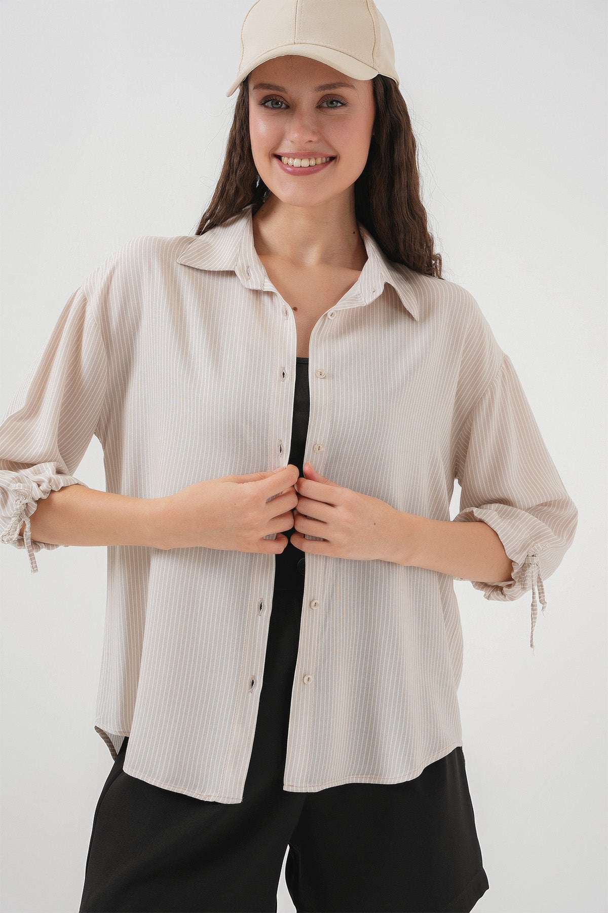 <tc>Chemise à manches courtes oversize à rayures pour femme - 20296</tc>