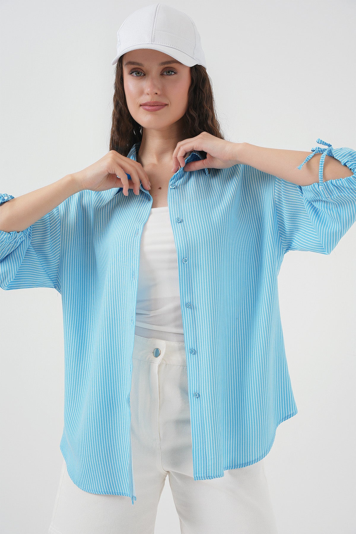 <tc>Chemise à manches courtes oversize à rayures pour femme - 20296</tc>