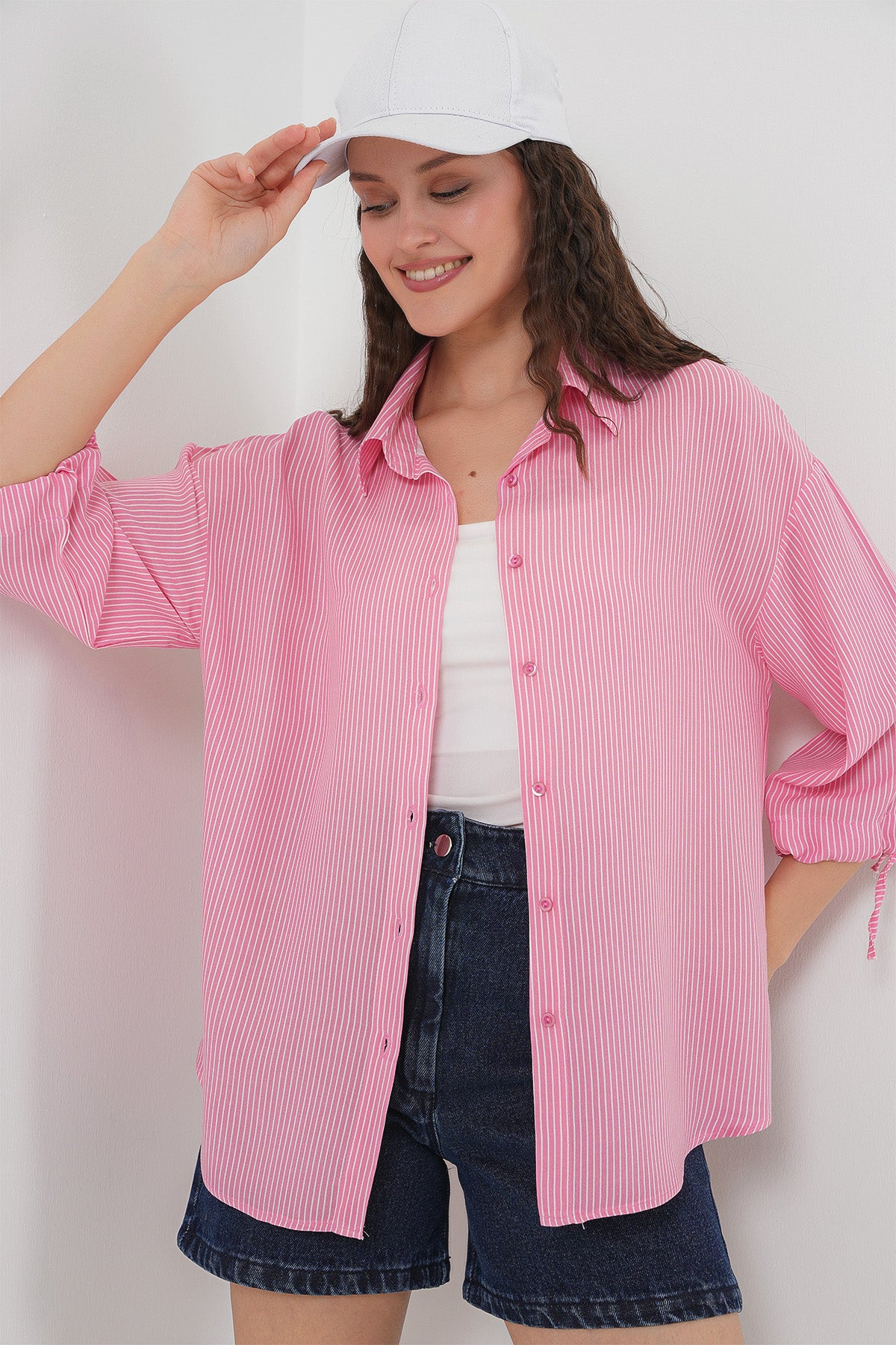 <tc>Chemise à manches courtes oversize à rayures pour femme - 20296</tc>