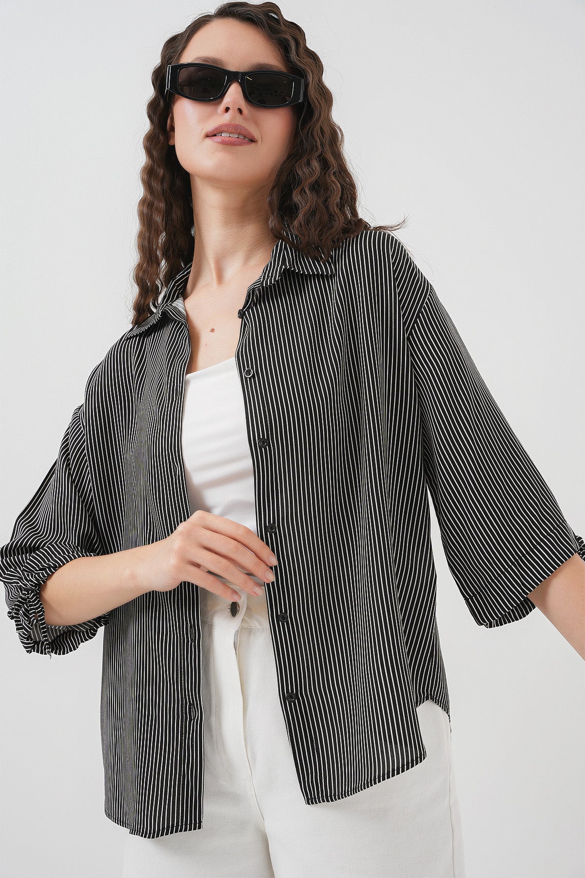 <tc>Chemise à manches courtes oversize à rayures pour femme - 20296</tc>