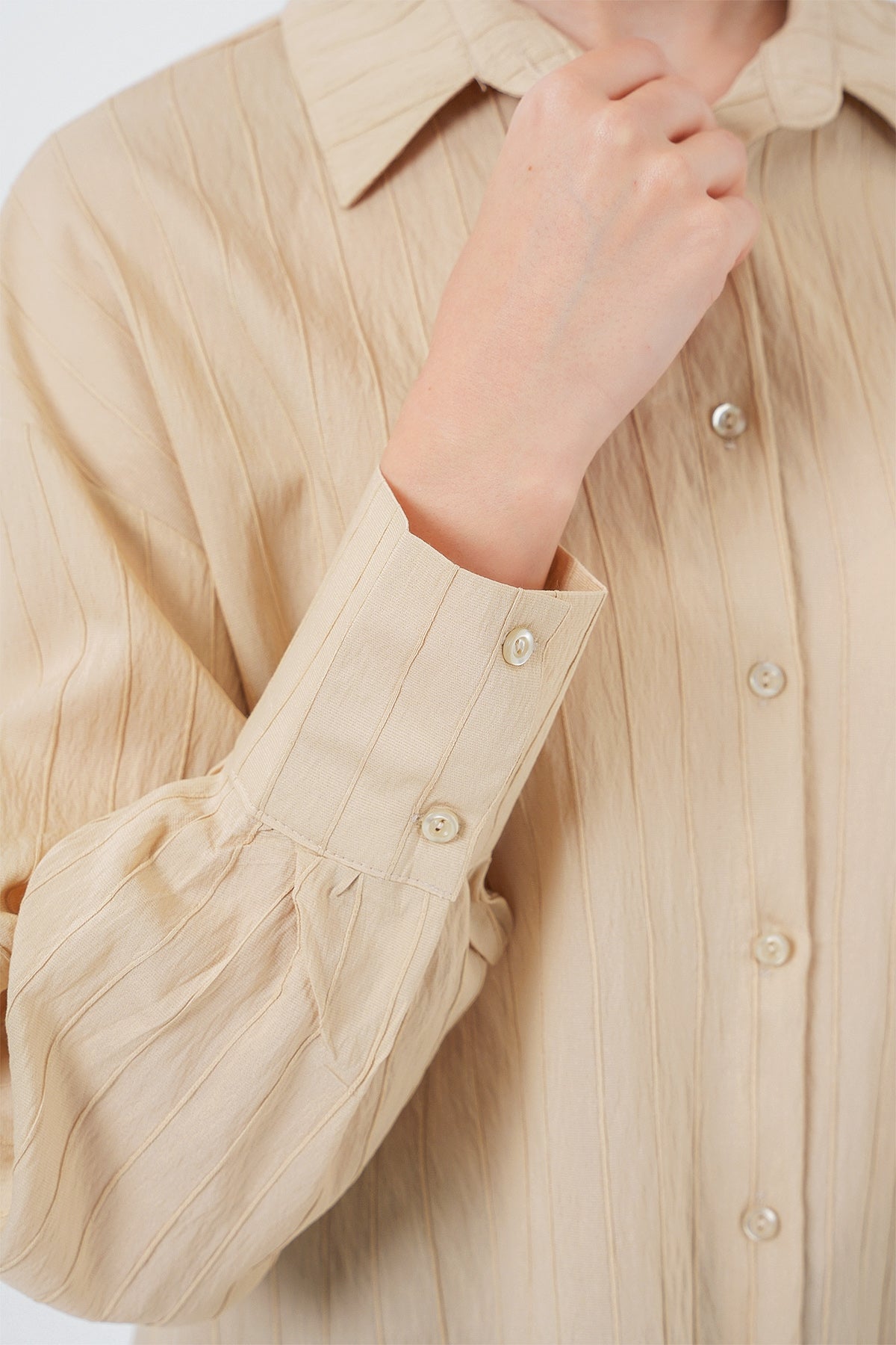 kadin çizgili uzun gömlek tunik 5963 - kahverengi - Justyol