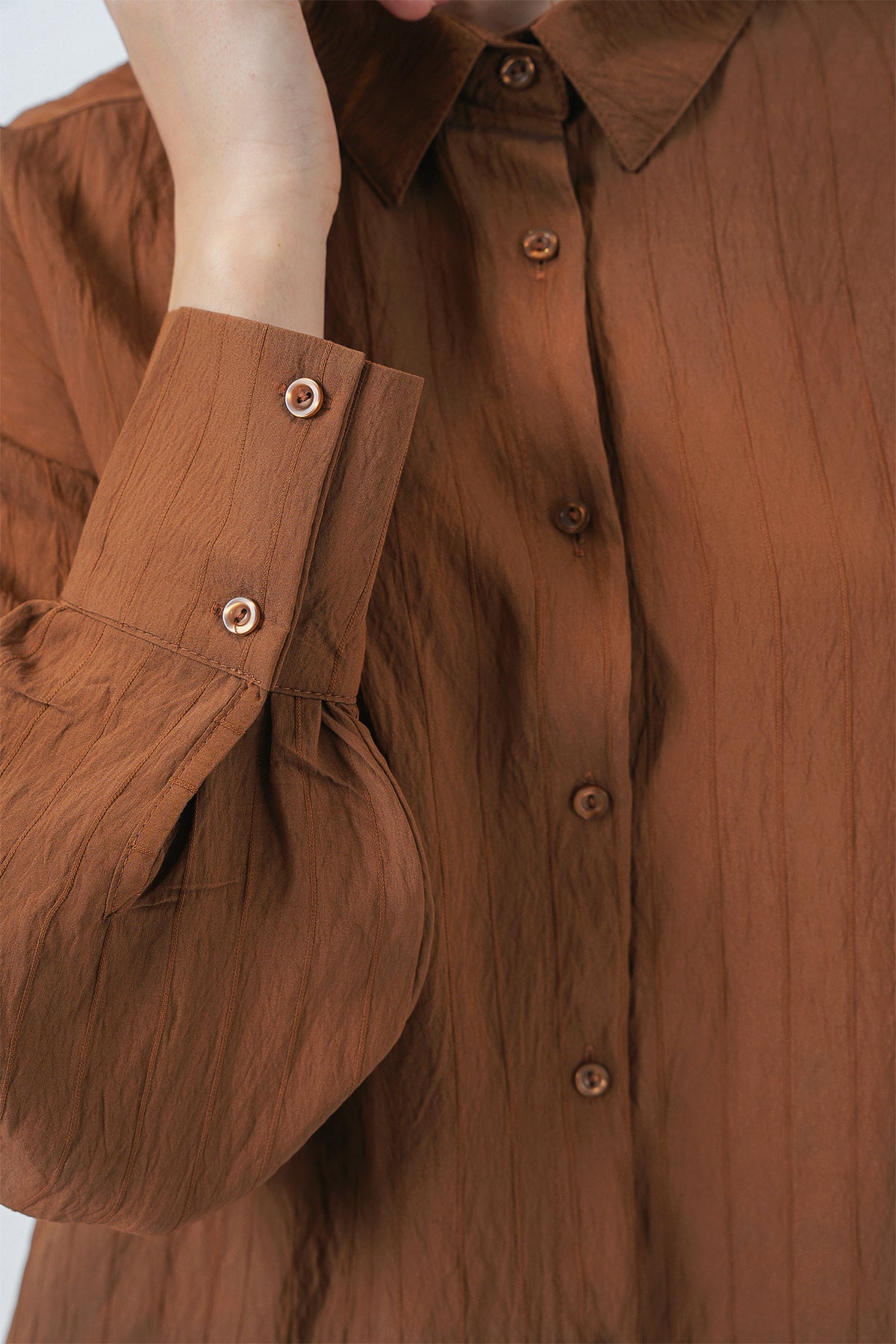 kadin çizgili uzun gömlek tunik 5963 - kahverengi - Justyol