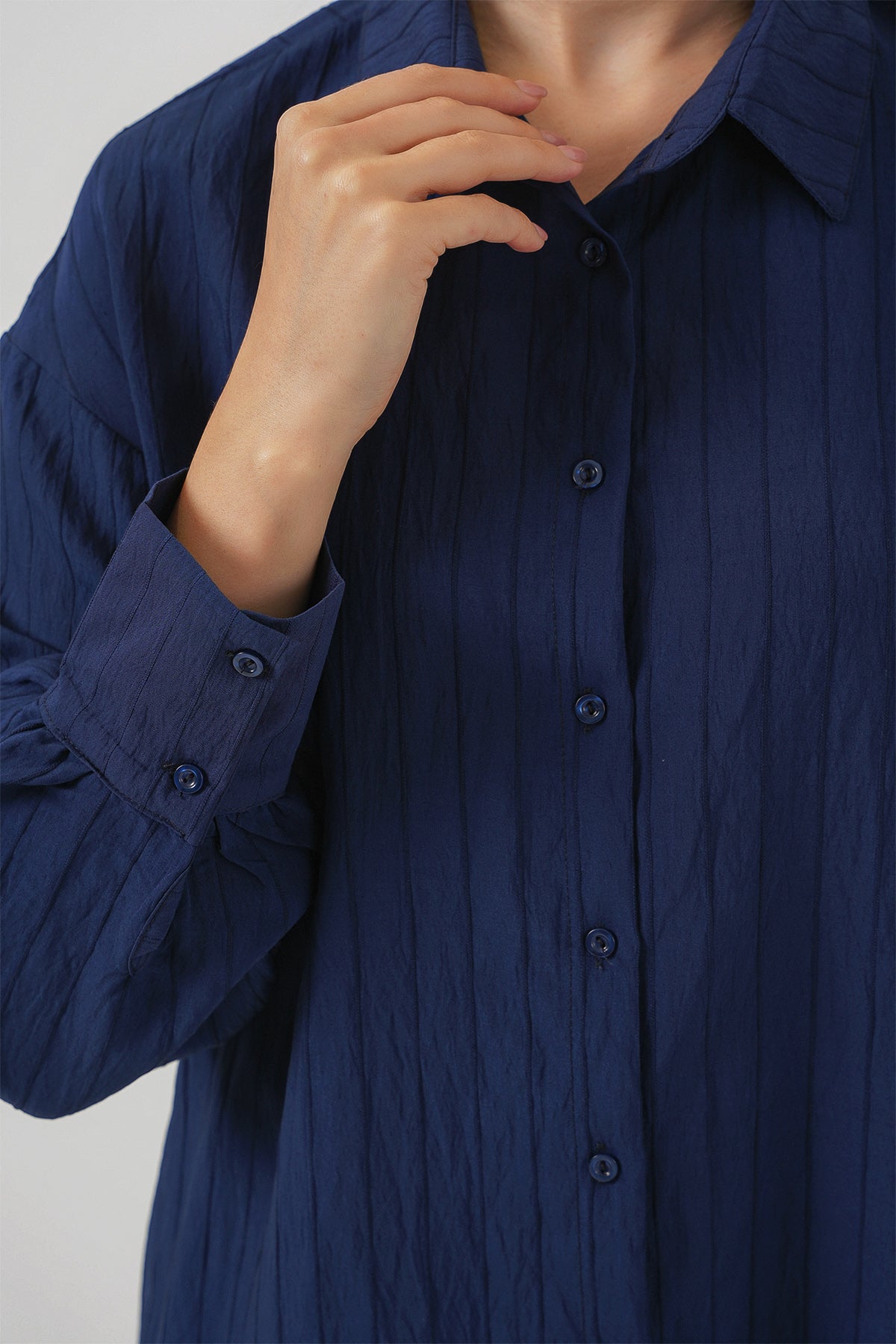 kadin çizgili uzun gömlek tunik 5963 - kahverengi - Justyol