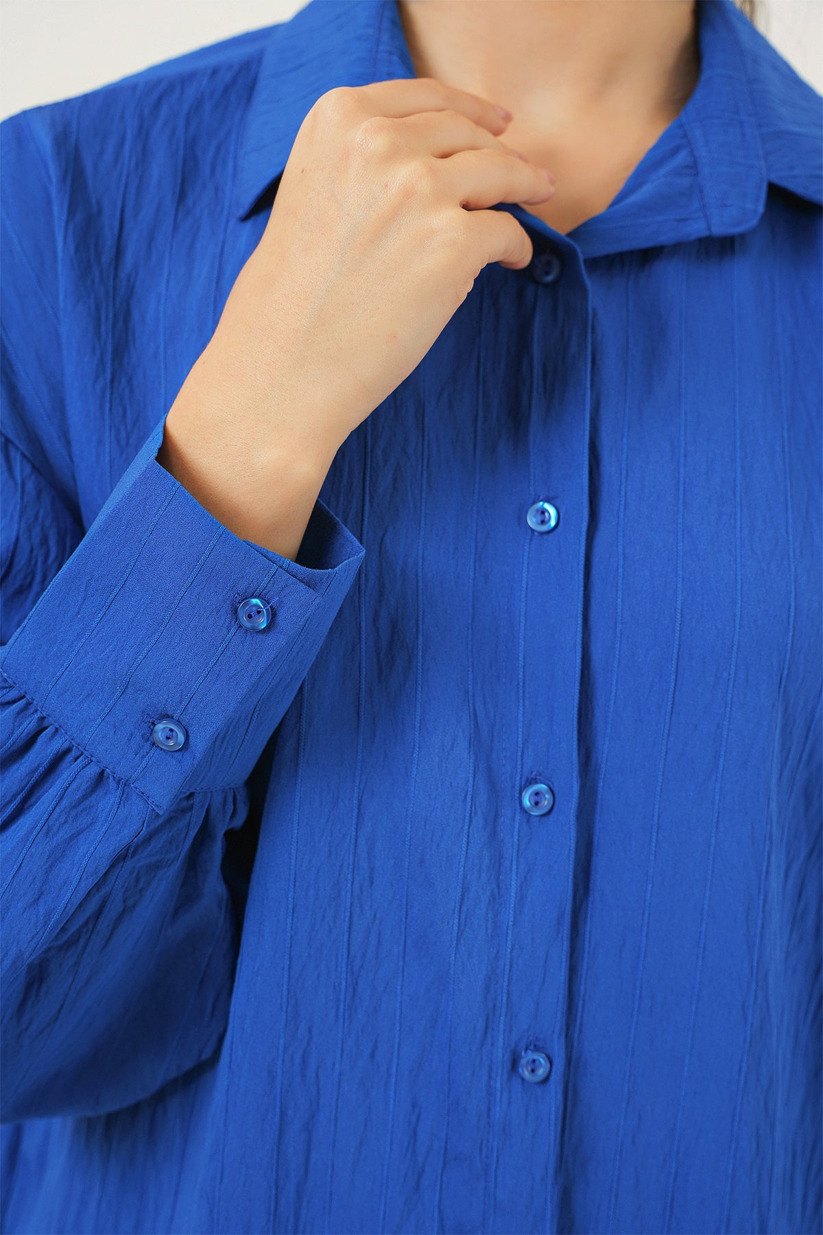 kadin çizgili uzun gömlek tunik 5963 - kahverengi - Justyol