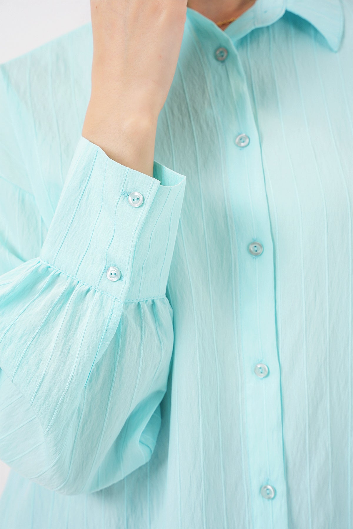 kadin çizgili uzun gömlek tunik 5963 - kahverengi - Justyol