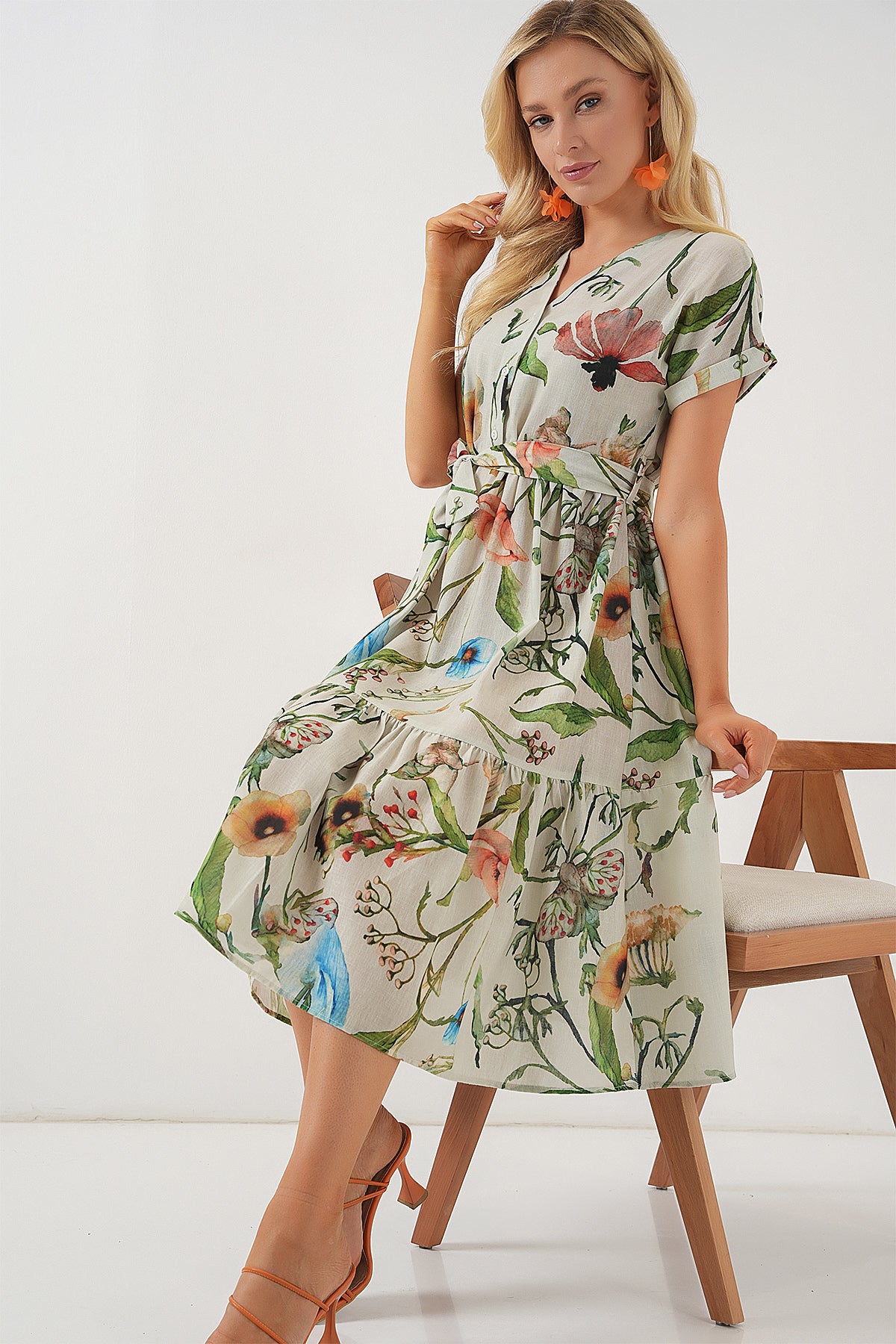 kadin desenli kisa kol elbise 2558 - Justyol