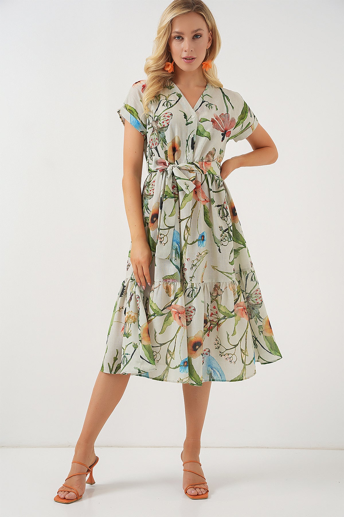 kadin desenli kisa kol elbise 2558 - Justyol