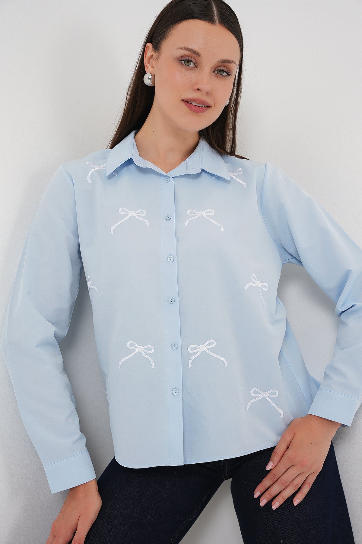 kadin fiyonk detay gömlek 20311 - Justyol