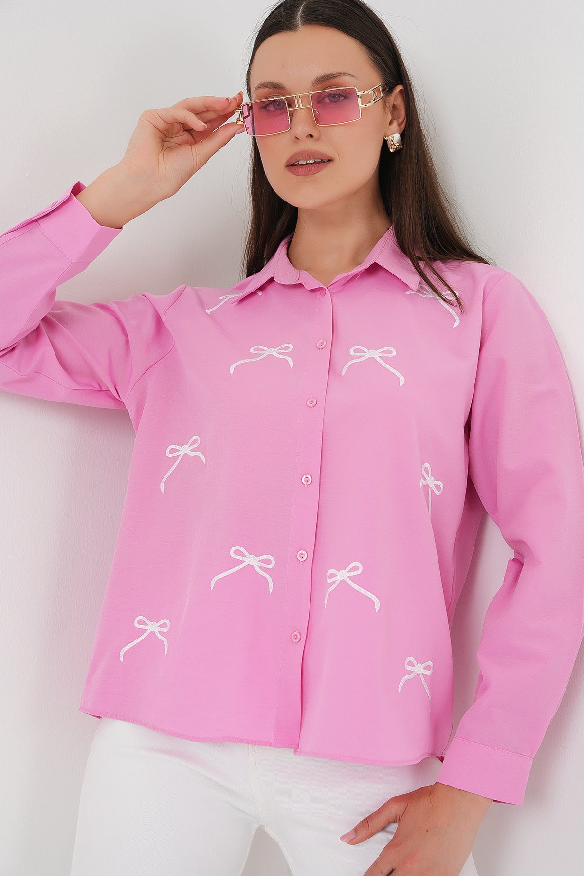 kadin fiyonk detay gömlek 20311 - Justyol