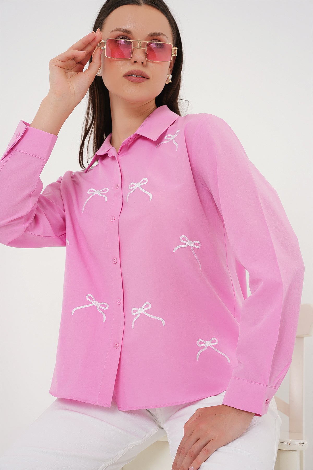 kadin fiyonk detay gömlek 20311 - Justyol