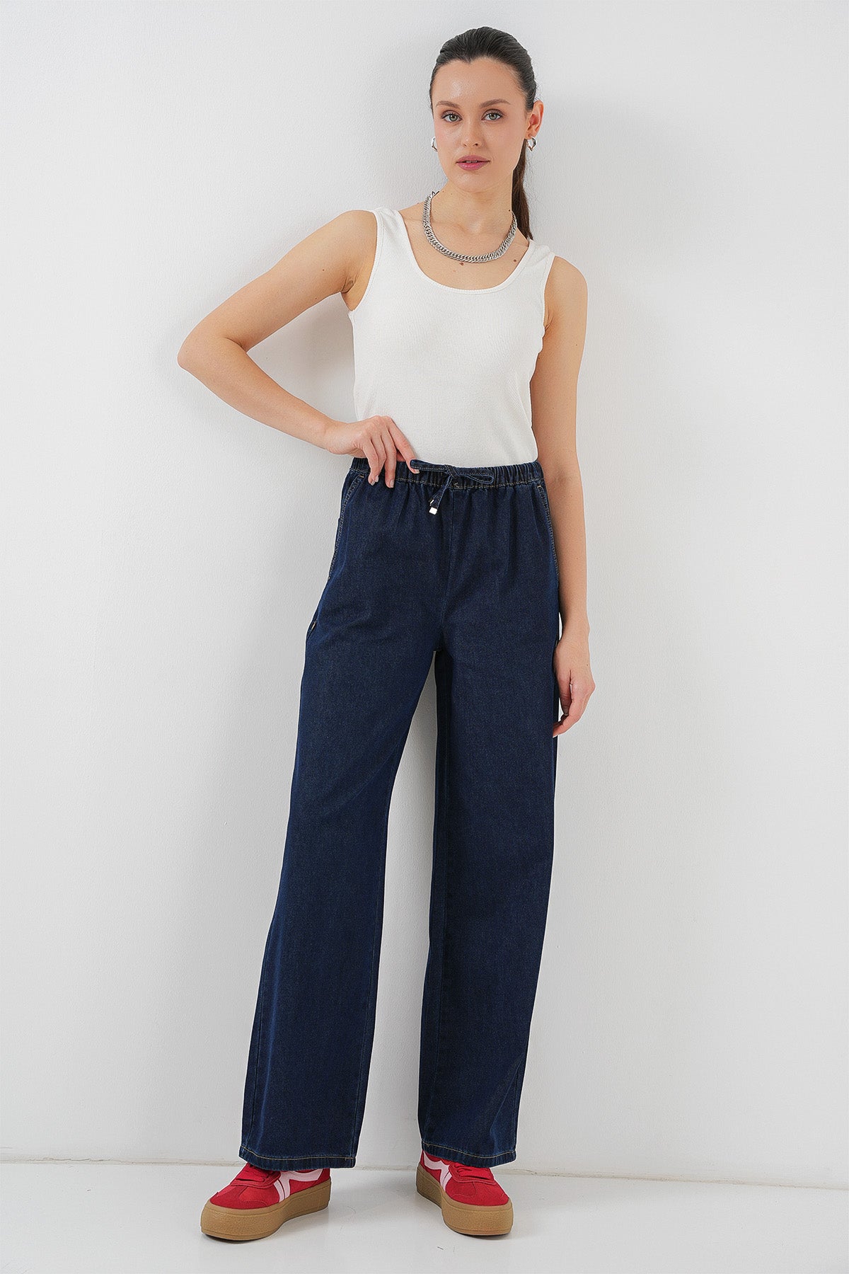 kadin geniş paça kot pantolon 6706 - Justyol