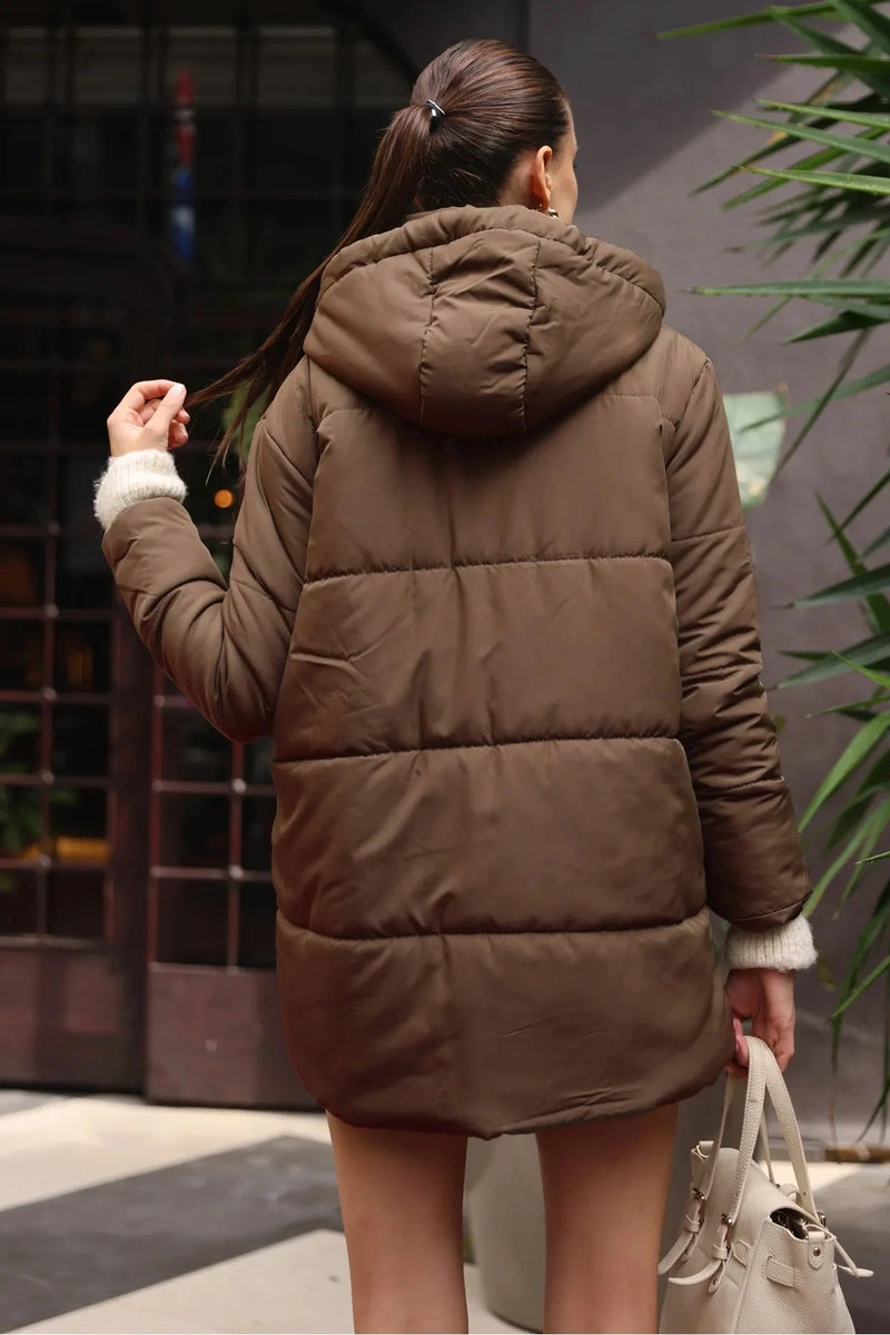 Doudoune Oversize Femme à Capuche Hiver