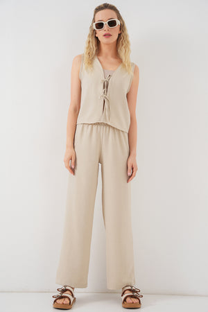 kadin keten görünümlü sifir kol ikili takim 6746 - Justyol