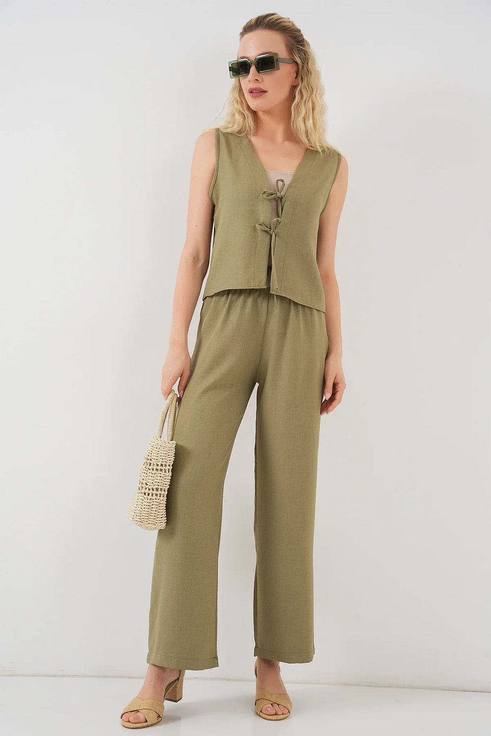 Ensemble femme sans manches effet lin en viscose 6746