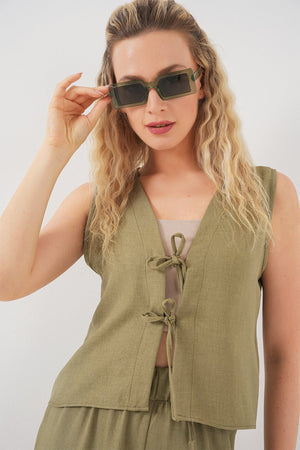 kadin keten görünümlü sifir kol ikili takim 6746 - Justyol