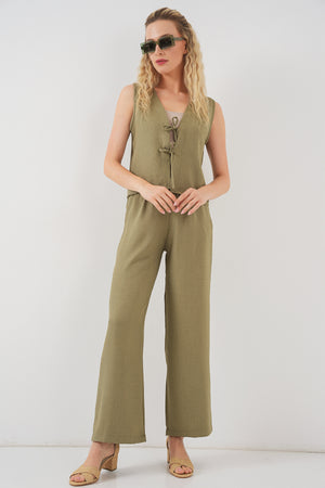 kadin keten görünümlü sifir kol ikili takim 6746 - Justyol