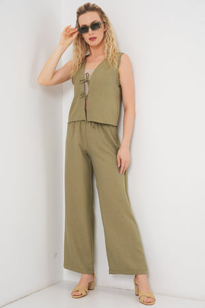 kadin keten görünümlü sifir kol ikili takim 6746 - Justyol