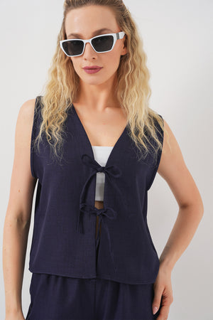 kadin keten görünümlü sifir kol ikili takim 6746 - Justyol