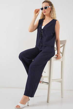 kadin keten görünümlü sifir kol ikili takim 6746 - Justyol