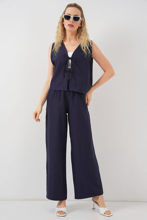 kadin keten görünümlü sifir kol ikili takim 6746 - Justyol