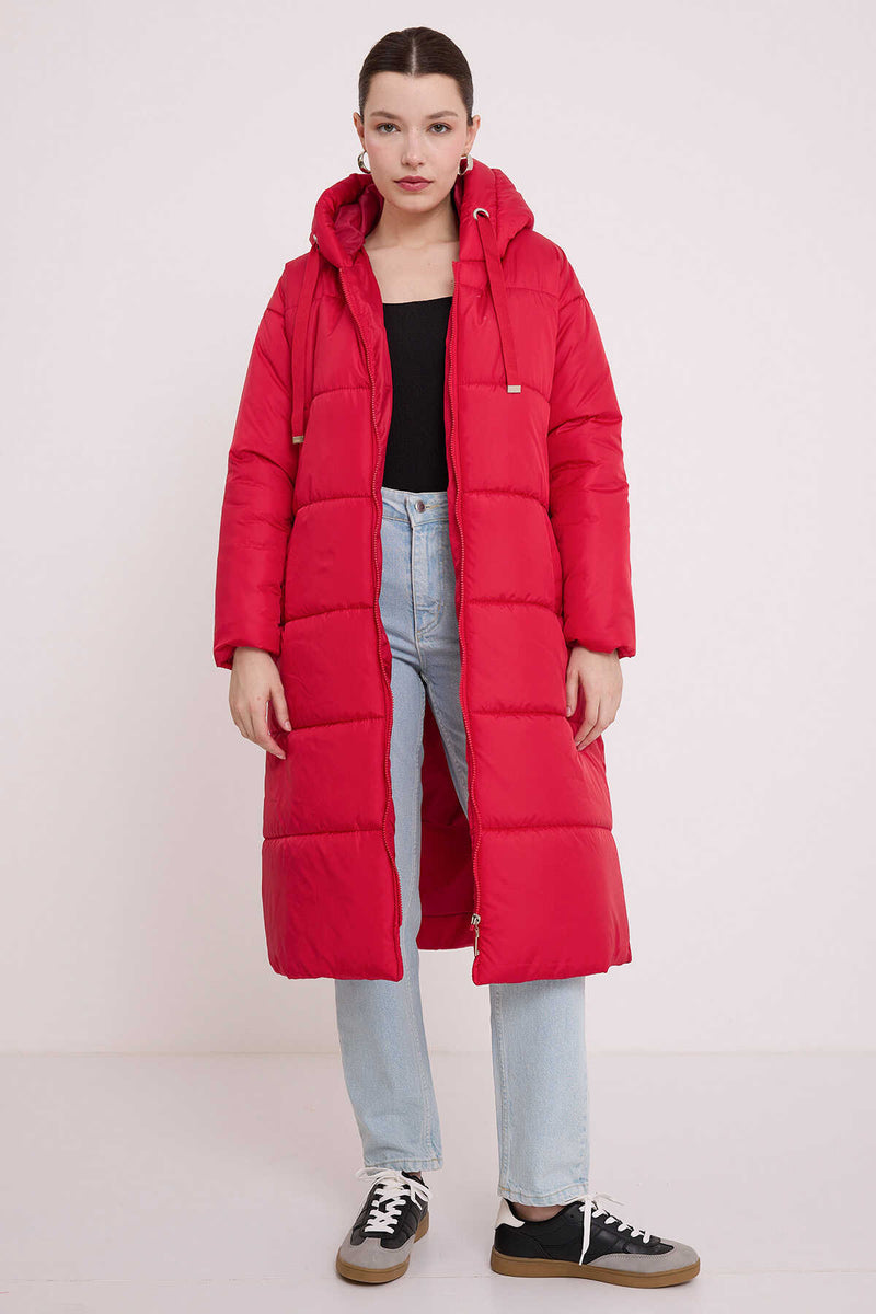 5120 Manteau Long Matelassé Femme à Capuche