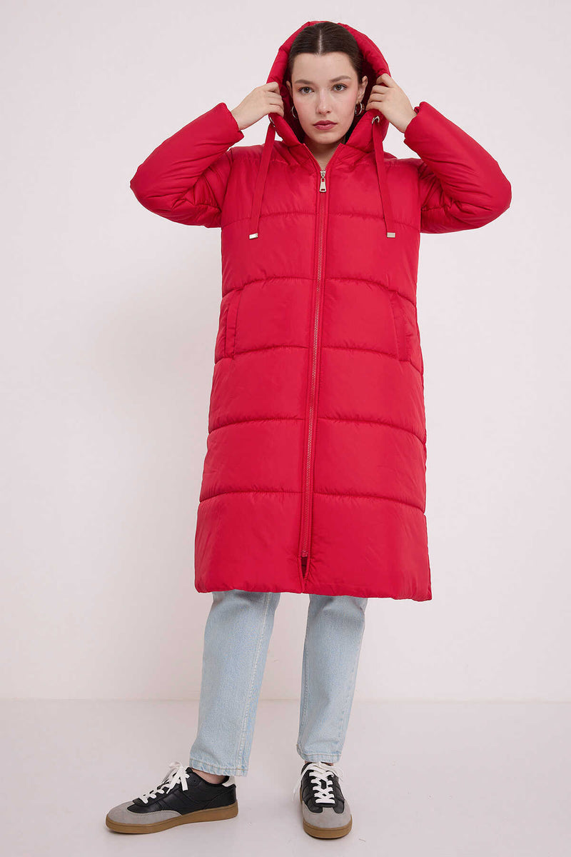 5120 Manteau Long Matelassé Femme à Capuche
