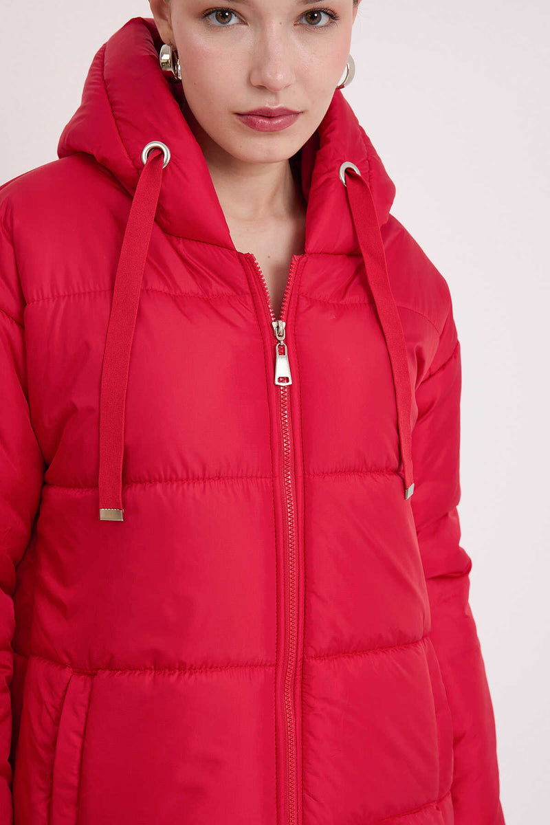 5120 Manteau Long Matelassé Femme à Capuche
