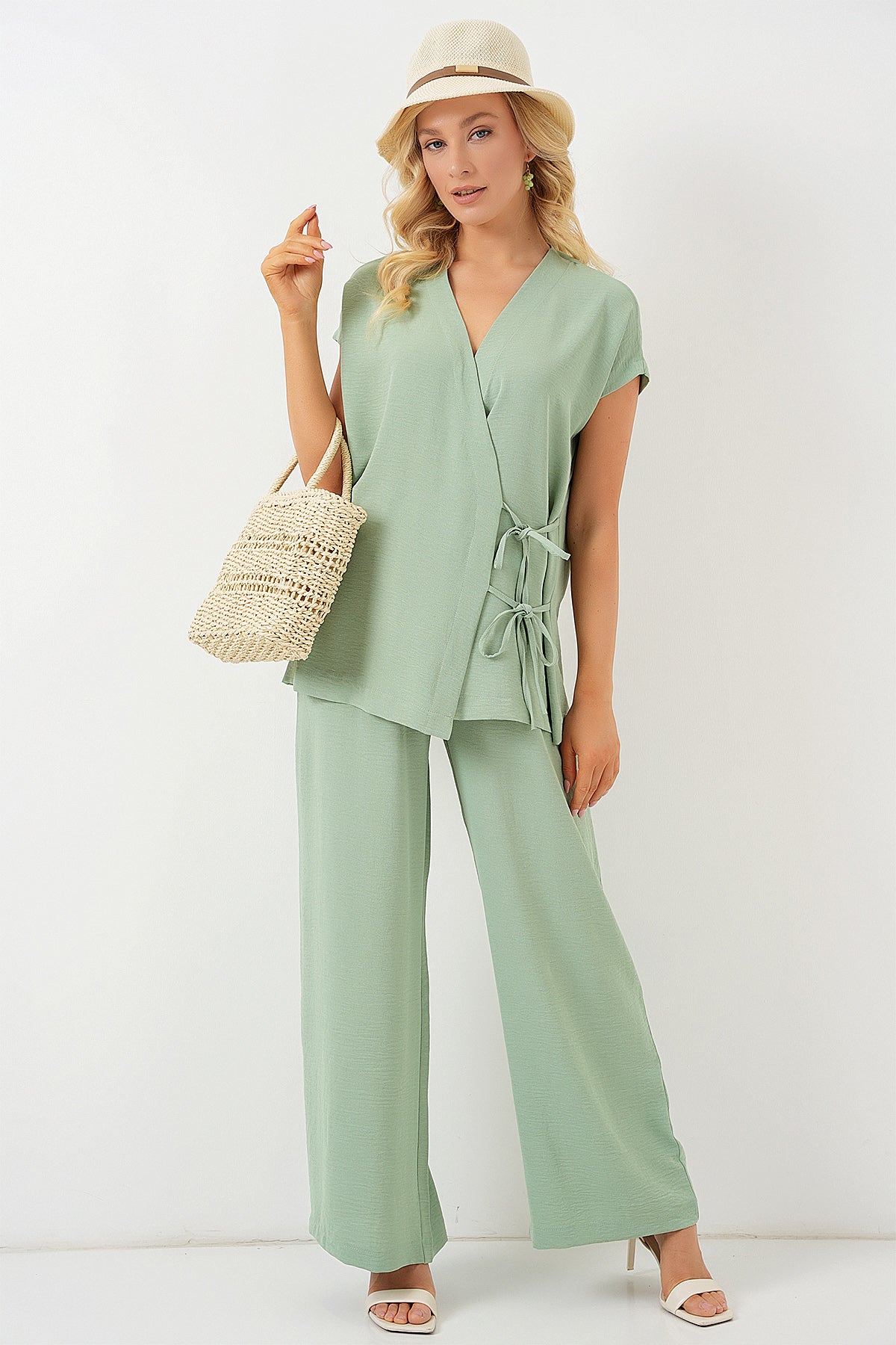 kadin kisa kol bağcikli ayrobin ikili takim 6741 - Justyol