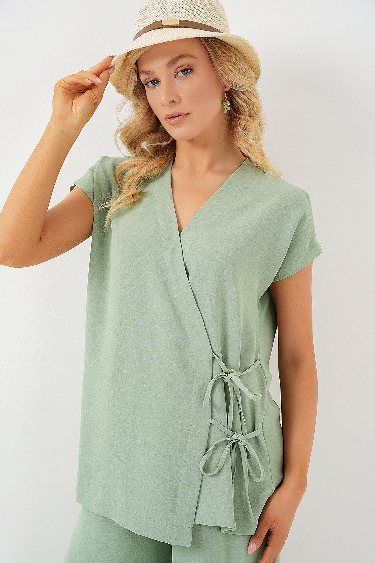 kadin kisa kol bağcikli ayrobin ikili takim 6741 - Justyol