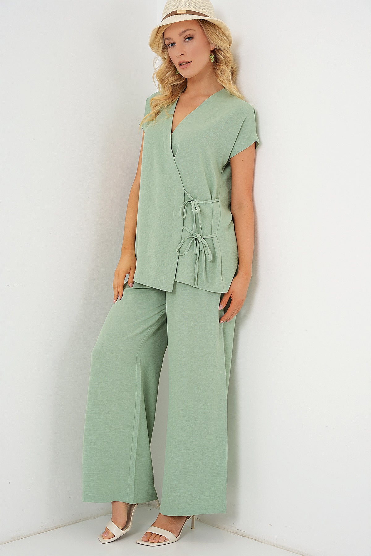 kadin kisa kol bağcikli ayrobin ikili takim 6741 - Justyol