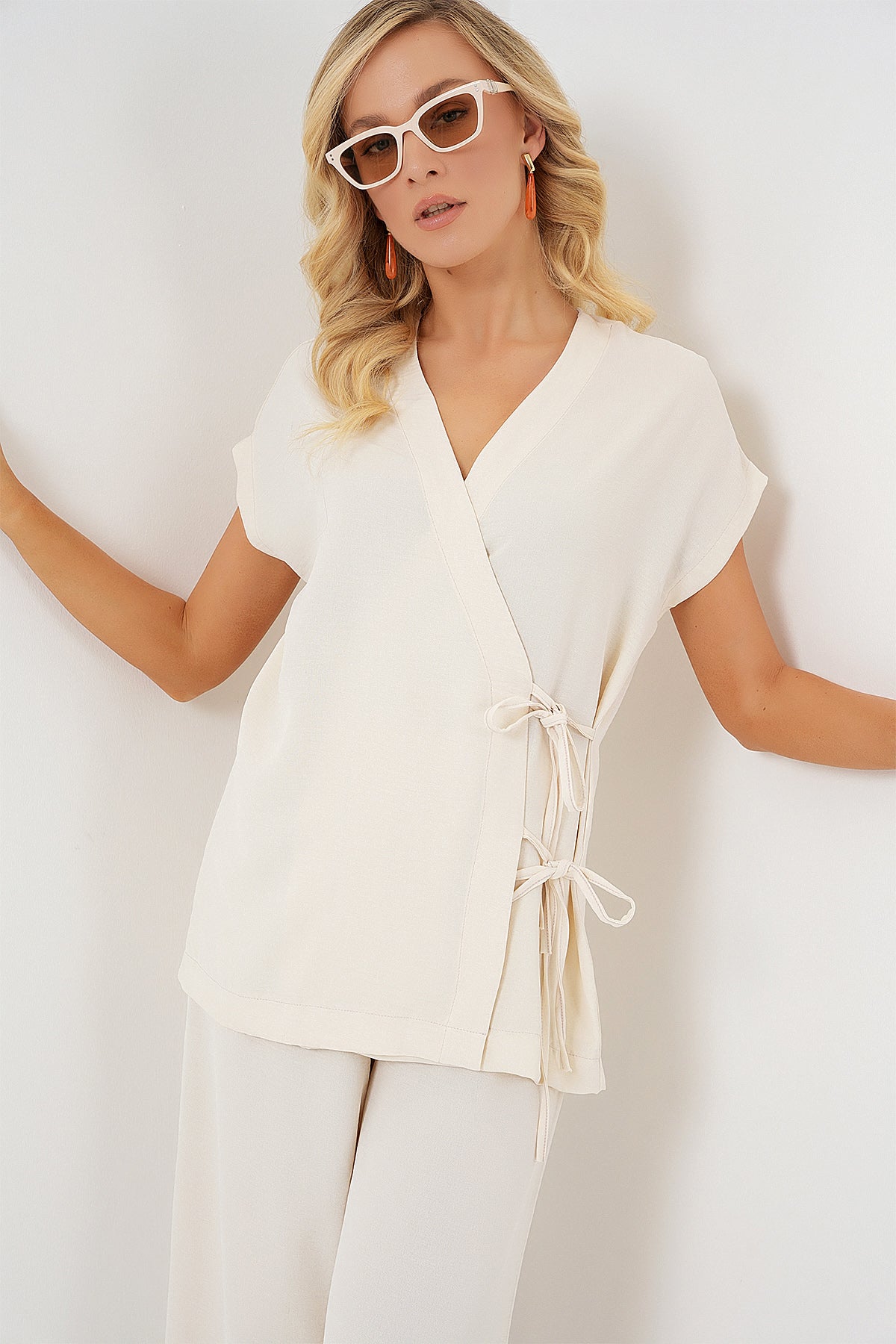 kadin kisa kol bağcikli ayrobin ikili takim 6741 - Justyol