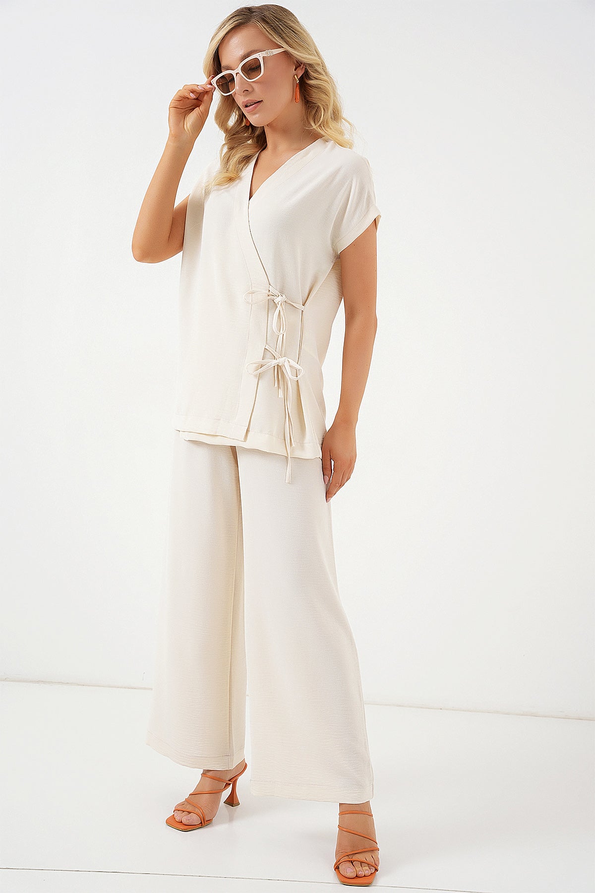 kadin kisa kol bağcikli ayrobin ikili takim 6741 - Justyol