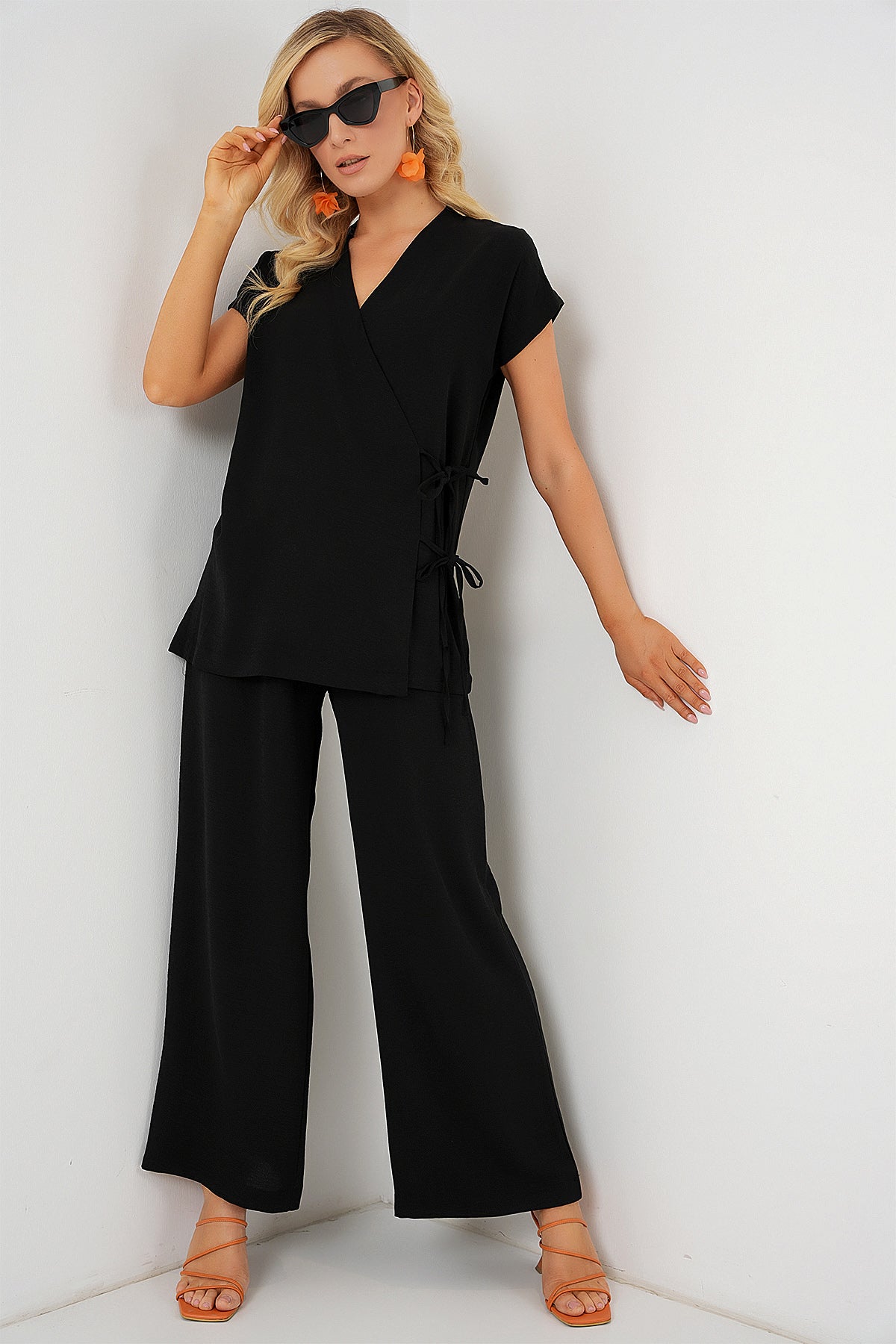 kadin kisa kol bağcikli ayrobin ikili takim 6741 - Justyol