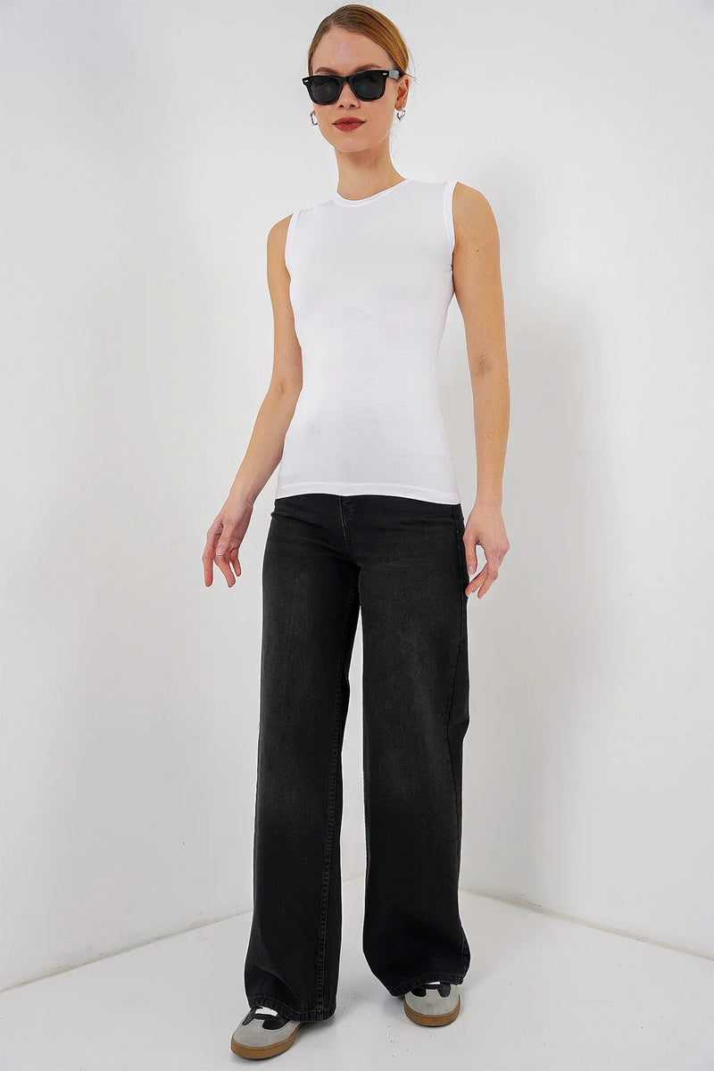 Body femme sans manches en viscose et lycra 4347