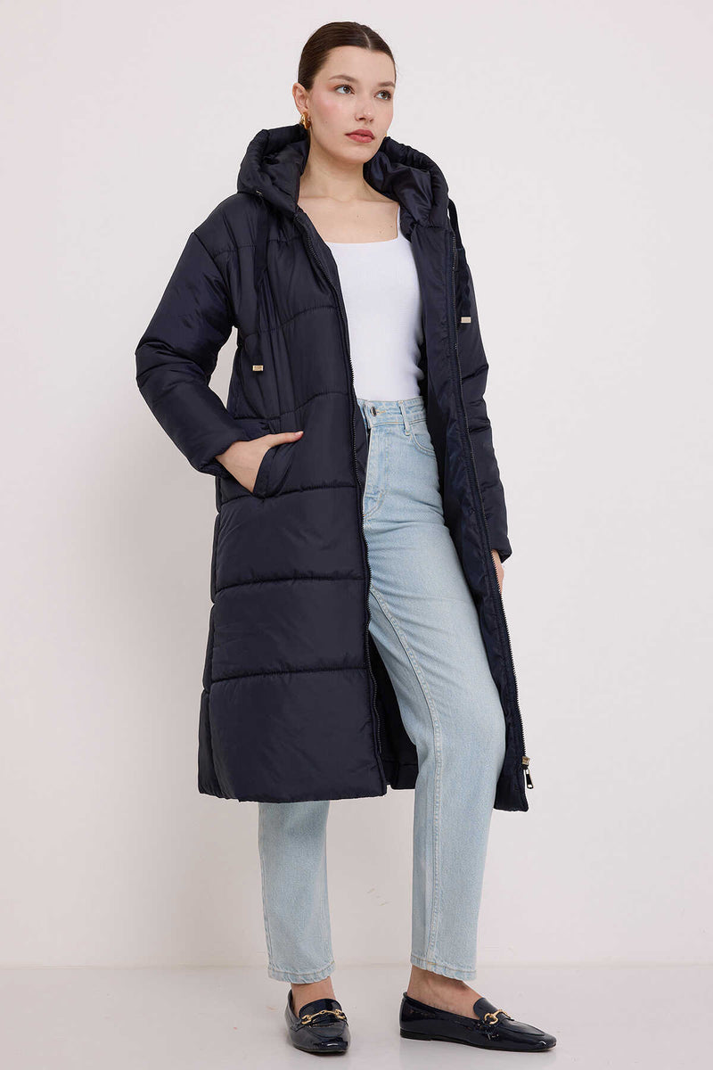 5120 Manteau Long Matelassé Femme à Capuche