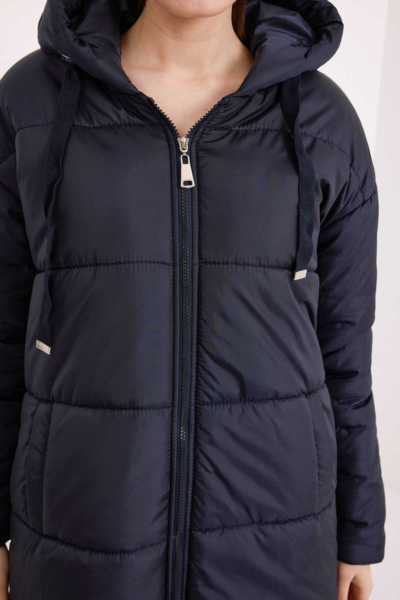 5120 Manteau Long Matelassé Femme à Capuche