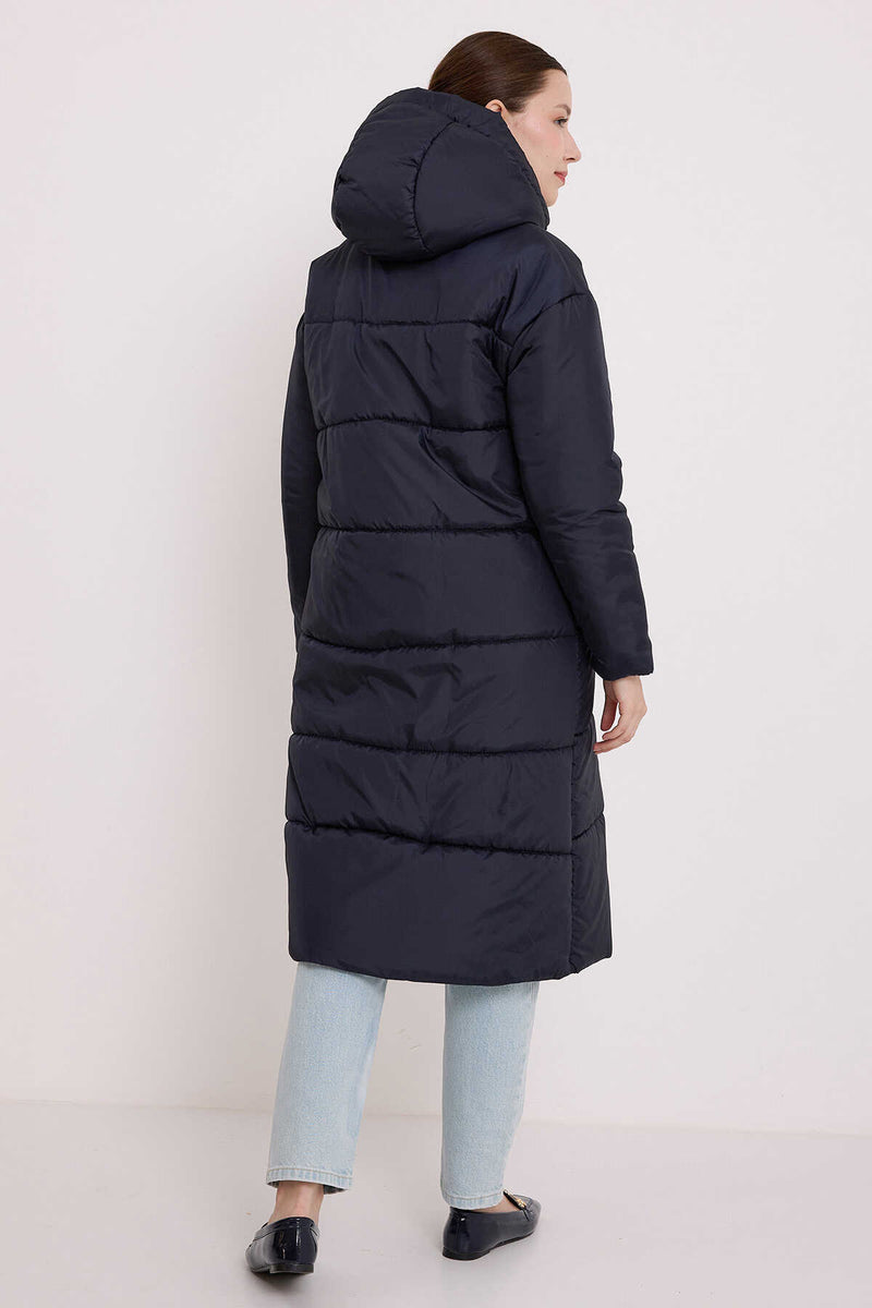 5120 Manteau Long Matelassé Femme à Capuche