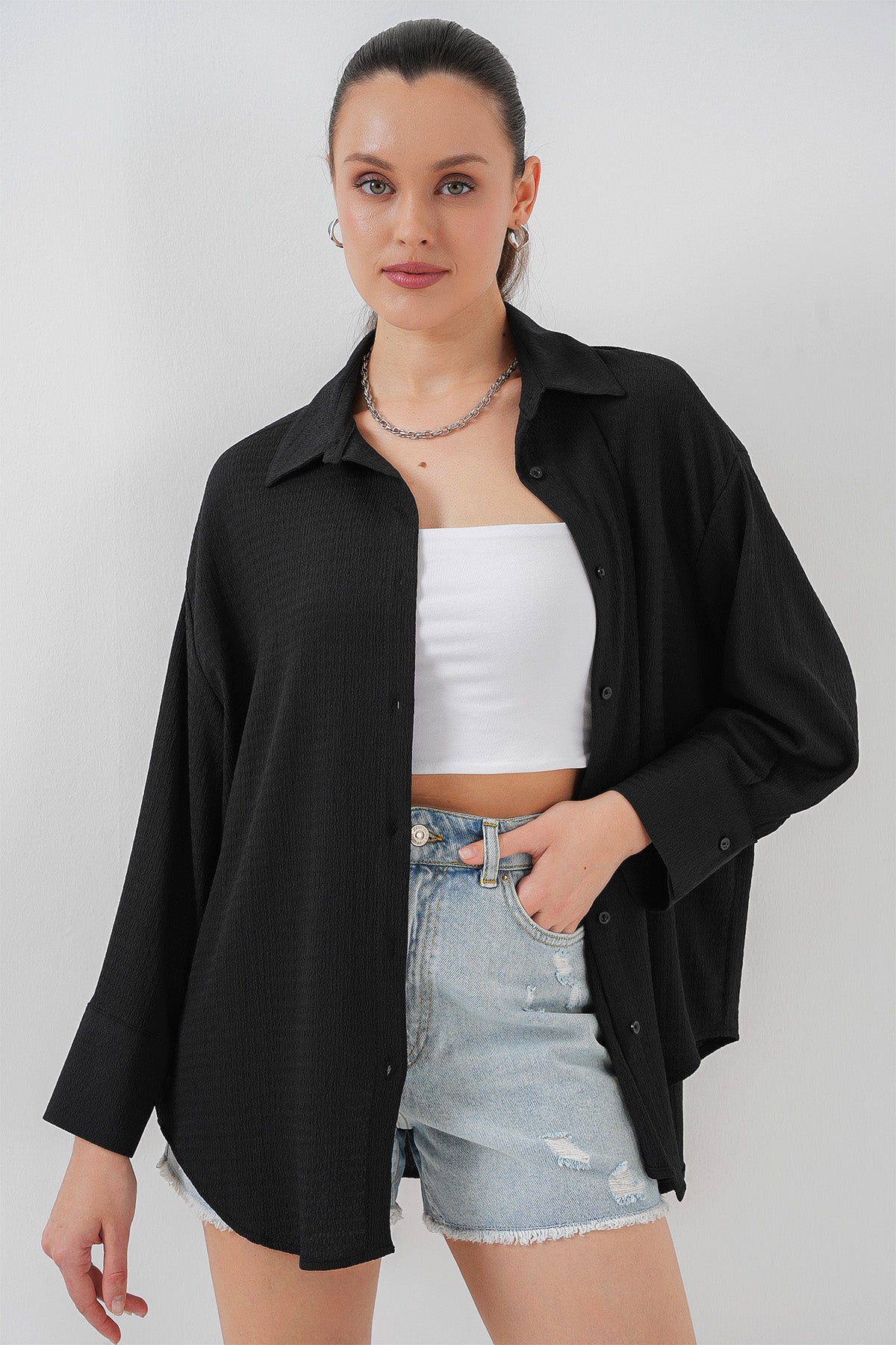 kadin örme oversize gömlek 20264