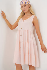 kadin sifir kol düğmeli kisa elbise 2571 - Justyol