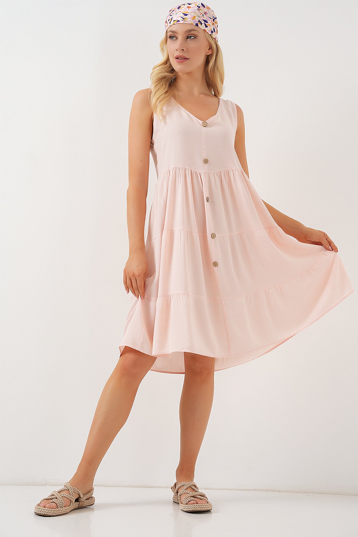 kadin sifir kol düğmeli kisa elbise 2571 - Justyol