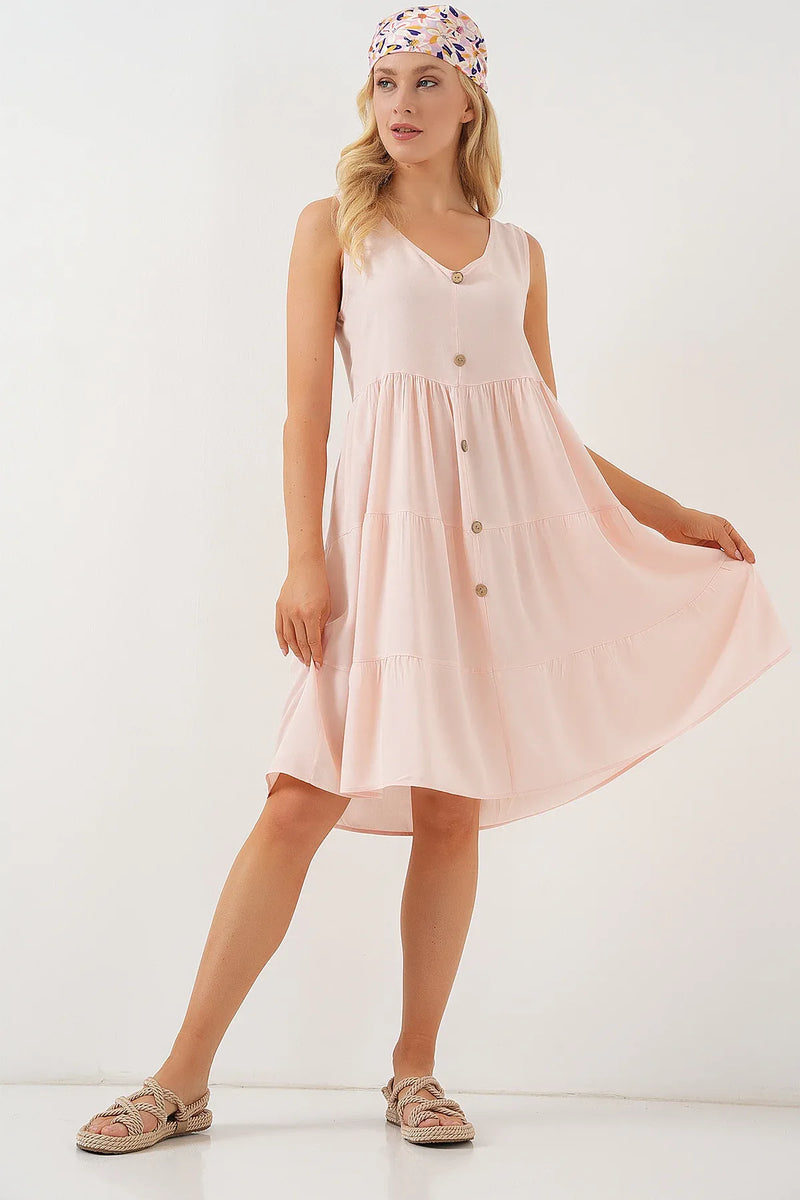 Robe femme courte sans manches boutonnée en viscose 2571